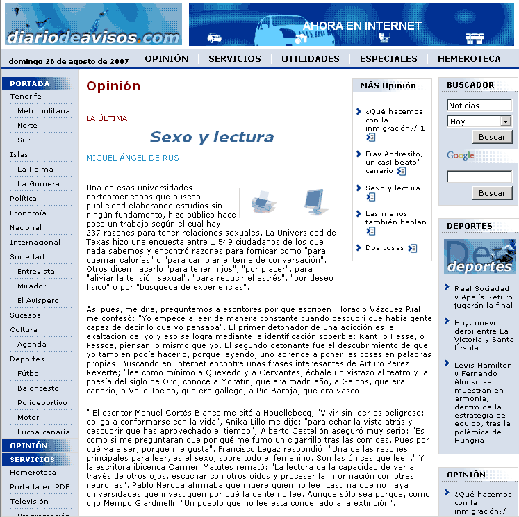 Razones para el sexo y para leer, en Diario de Avisos